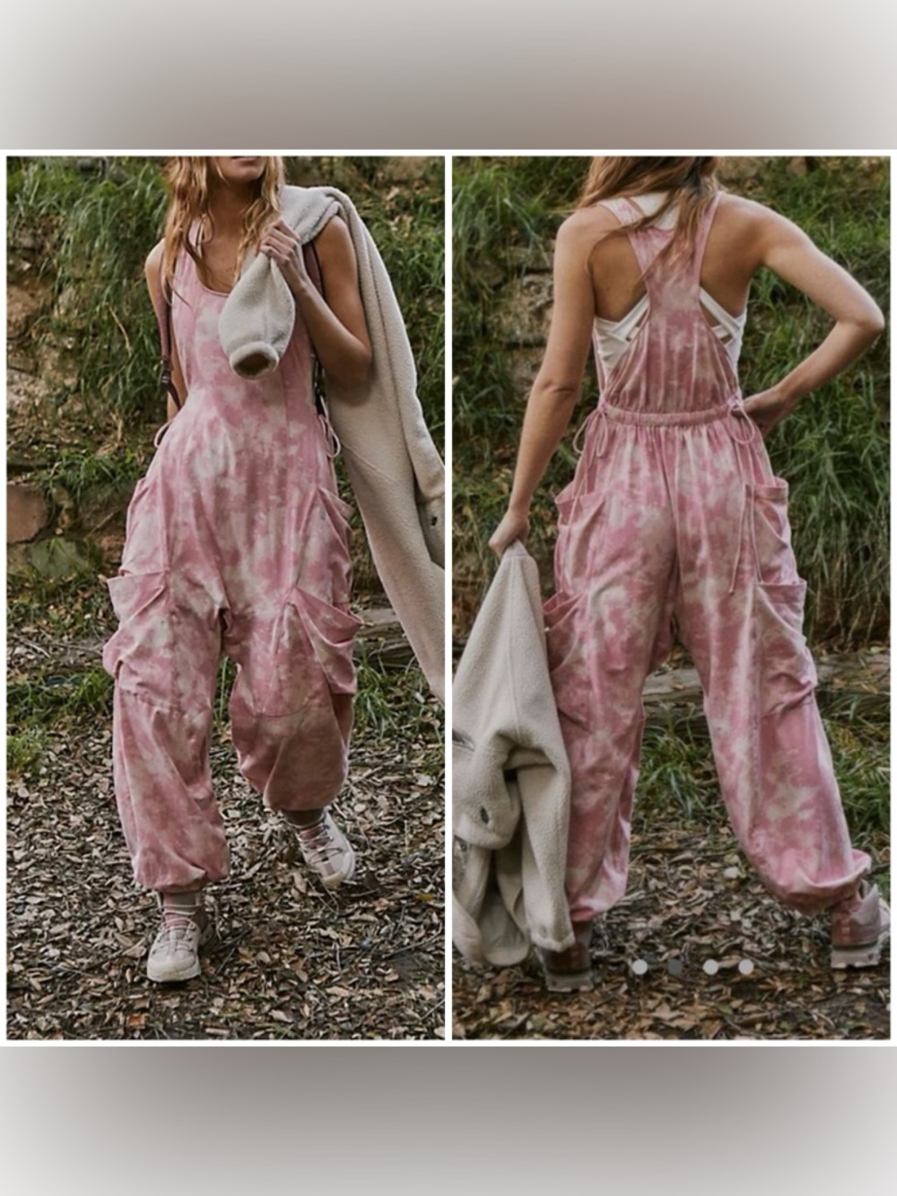Free People Pink Tie-Dye Utility Jumpsuit